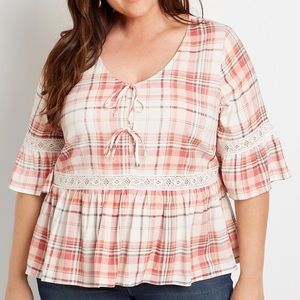 3/$30 Maurice’s Plaid Double Tie Bell Sleeve Blouse Size 1X